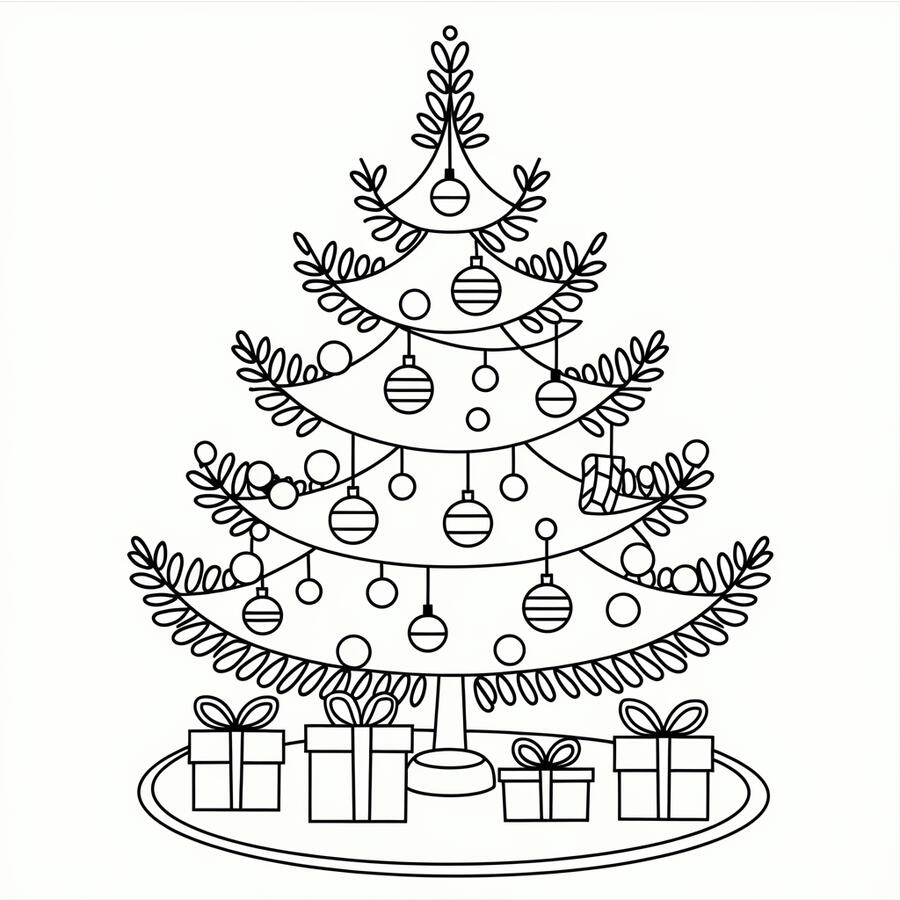 Presents under the Christmas Tree coloring page