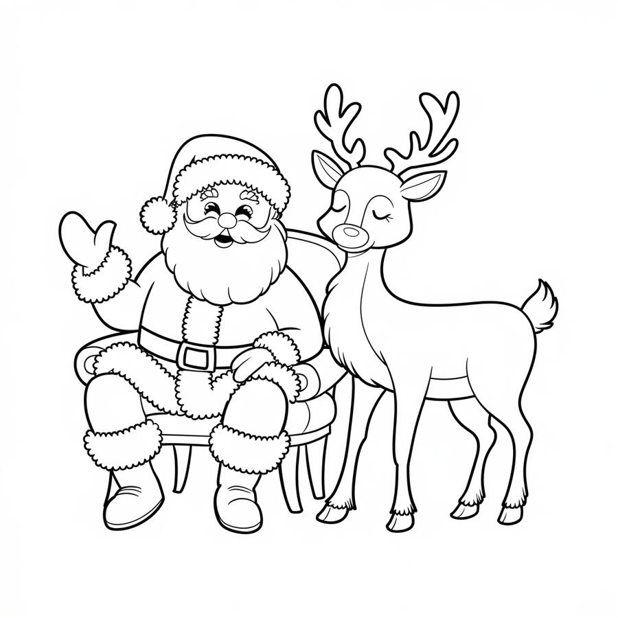 Reindeer with Santa Claus coloring page