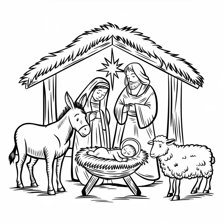 nativity scene coloring page